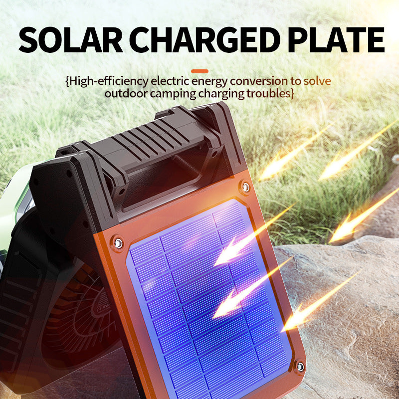 Solar & USB Rechargeable Camping Fan with LED Light - Portable Power Bank, 180°  Collapsible(green) - Image 3