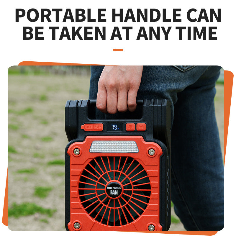 Solar & USB Rechargeable Camping Fan with LED Light - Portable Power Bank, 180°  Collapsible(green) - Image 4