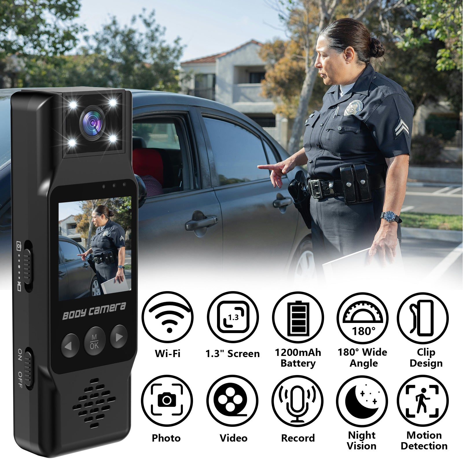 Mini Body Camera with 180 Rotatable Lens, Night Vision & Motion Detection - 1.3 Screen 1200mAh Battery(black)" - Image 2