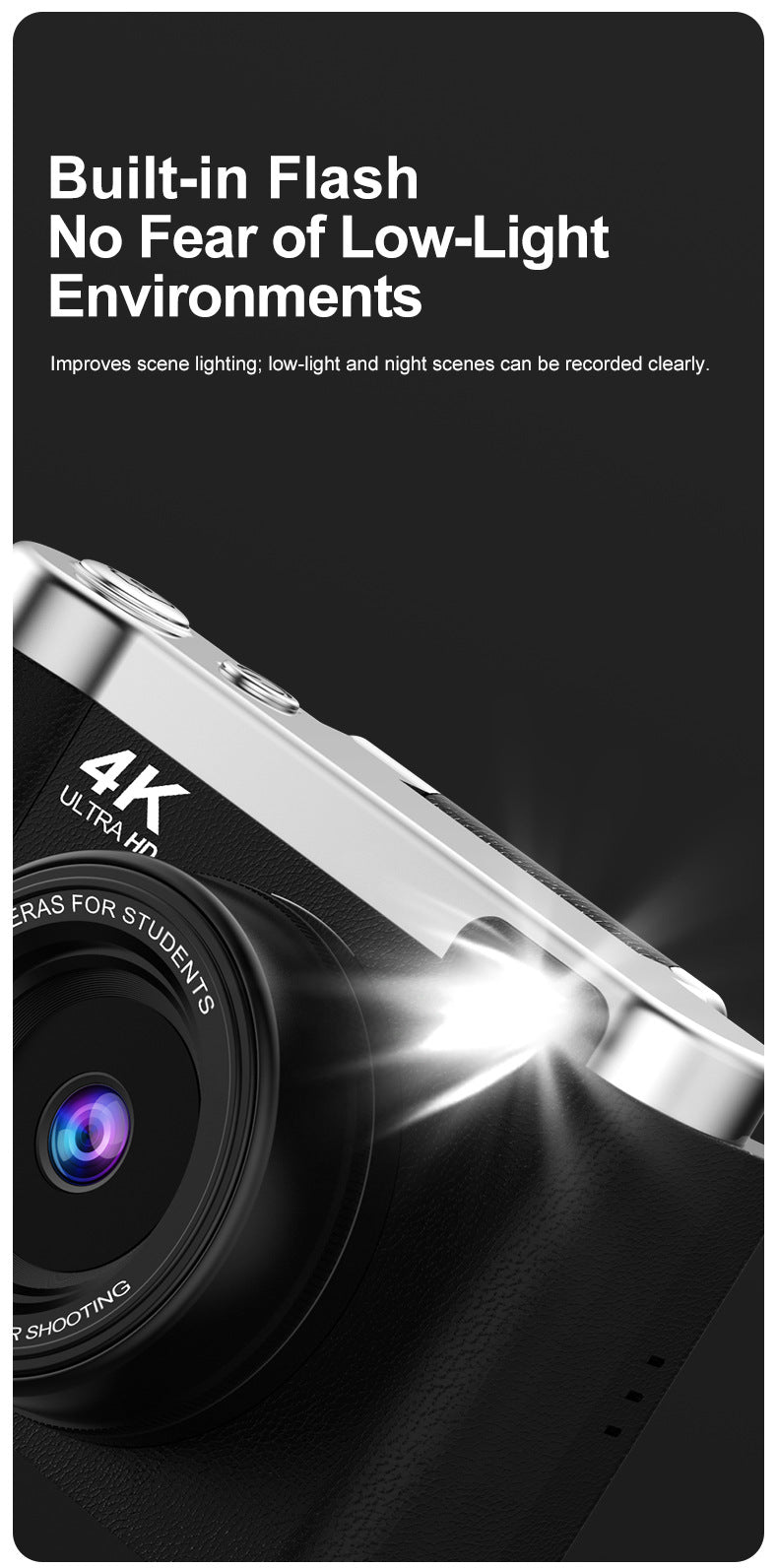 4K Ultra HD Digital Camera - 75MP, 2.8-inch Rotatable Screen, Auto Focus & Built-in Flash(black) - Image 6