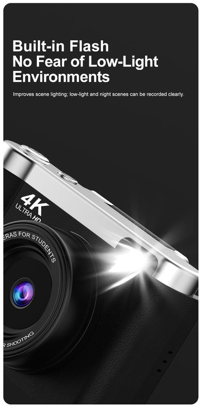 4K Ultra HD Digital Camera - 75MP, 2.8-inch Rotatable Screen, Auto Focus & Built-in Flash(black) - Image 6