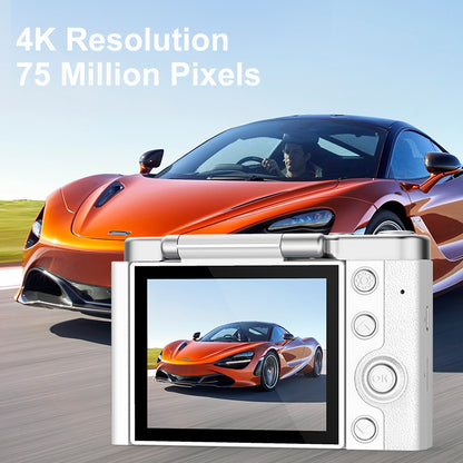 4K Ultra HD Digital Camera - 75MP, 2.8-inch Rotatable Screen, Auto Focus & Built-in Flash(white) - Image 4