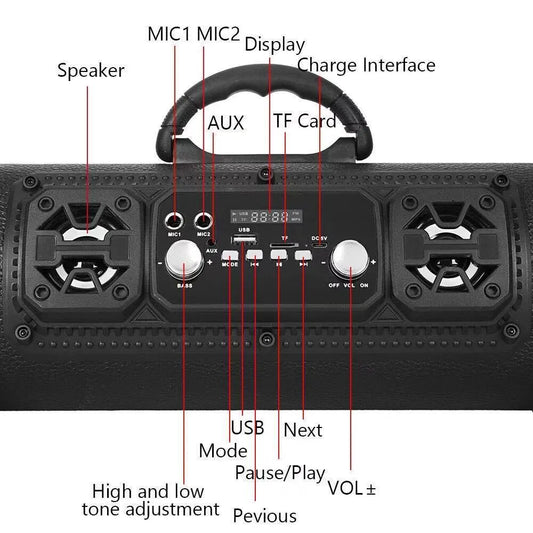 Portable Wireless Speaker - FM Radio, USB/TF Playback, AUX Input, Microphone Support & 2000mAh Battery(Blue and black) - Image 4
