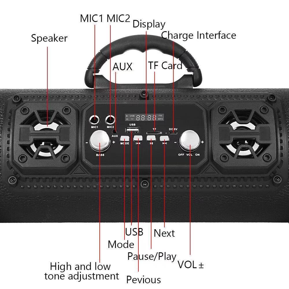 Portable Wireless Speaker - FM Radio, USB/TF Playback, AUX Input, Microphone Support & 2000mAh Battery(Camouflage) - Image 4