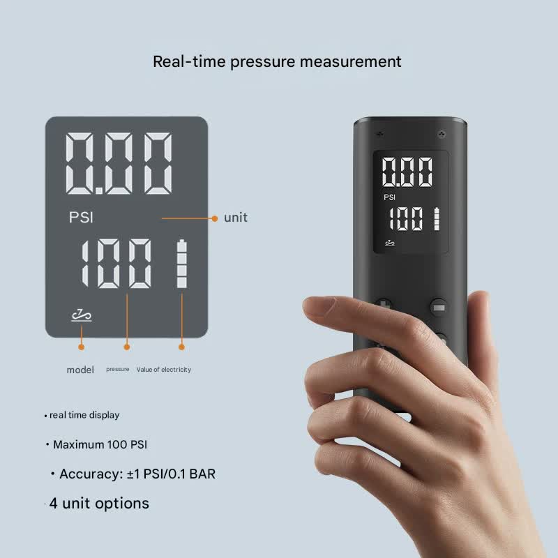Mini Portable Electric Air Pump - 100 PSI, Digital Display, 50s Fast Inflation, USB Rechargeable(black) - Image 4