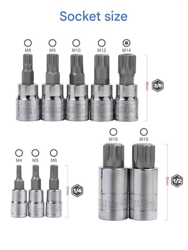 10-Piece M-Type Spline Bit Socket Set - Chrome Steel, Polished & Quenched for Durability with Storage Case(blue) - Image 5