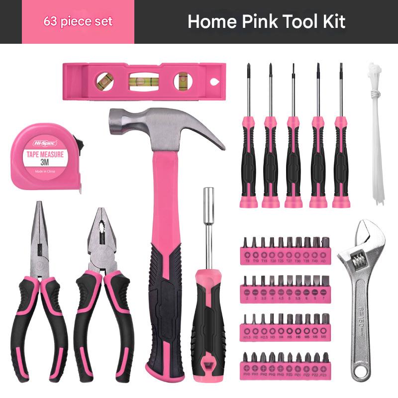 63-Piece Essential Home Repair Tool Kit with Portable Zipper Case(pink) - Image 2