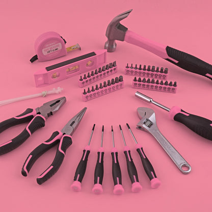 63-Piece Essential Home Repair Tool Kit with Portable Zipper Case(pink) - Image 4