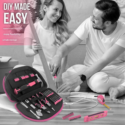 63-Piece Essential Home Repair Tool Kit with Portable Zipper Case(pink) - Image 5