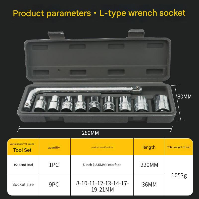 Two 10-piece L-shaped socket wrench sets - 1/2" drive chrome vanadium steel with metric sockets and housings(gray) - Image 5