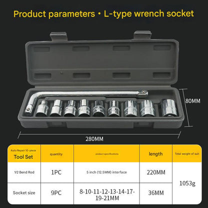 Two 10-piece L-shaped socket wrench sets - 1/2" drive chrome vanadium steel with metric sockets and housings(gray) - Image 5