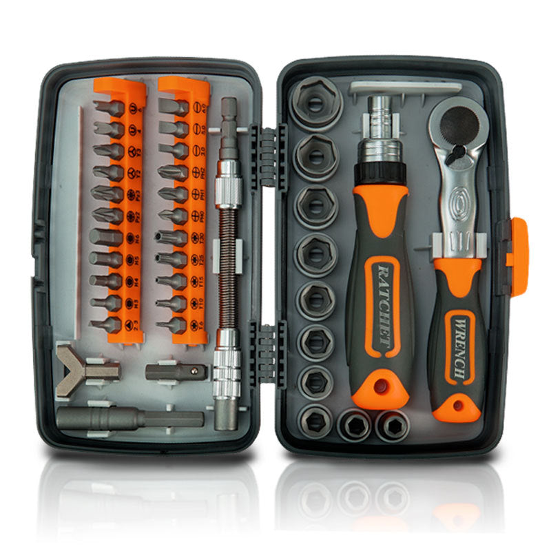 38-Piece Ratchet Screwdriver & Socket Wrench Set - Professional Multi-Bit Repair Tool Kit with Portable Case(orange) - Image 2