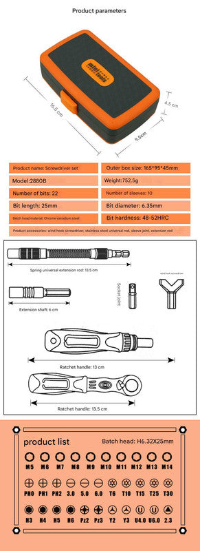 38-Piece Ratchet Screwdriver & Socket Wrench Set - Professional Multi-Bit Repair Tool Kit with Portable Case(orange) - Image 6