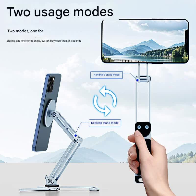 2-in-1 Magnetic Folding Stand for Phones & Tablets - Adjustable Aluminum Desktop & Handheld Holder(silver) - Image 3