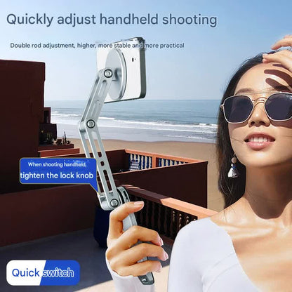 2-in-1 Magnetic Folding Stand for Phones & Tablets - Adjustable Aluminum Desktop & Handheld Holder(silver) - Image 5