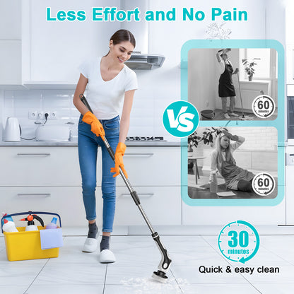 Multi-Functional Electric Spin Scrubber with Voice Broadcast, 9 Heads, Adjustable Extension Handle & LED Display(Black and White) - Image 4