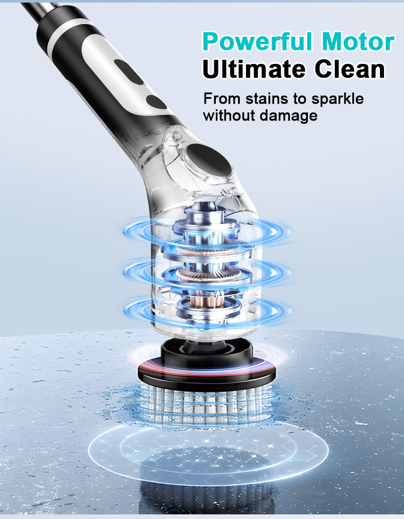 Multi-Functional Electric Spin Scrubber with Voice Broadcast, 9 Heads, Adjustable Extension Handle & LED Display(Black and White) - Image 6