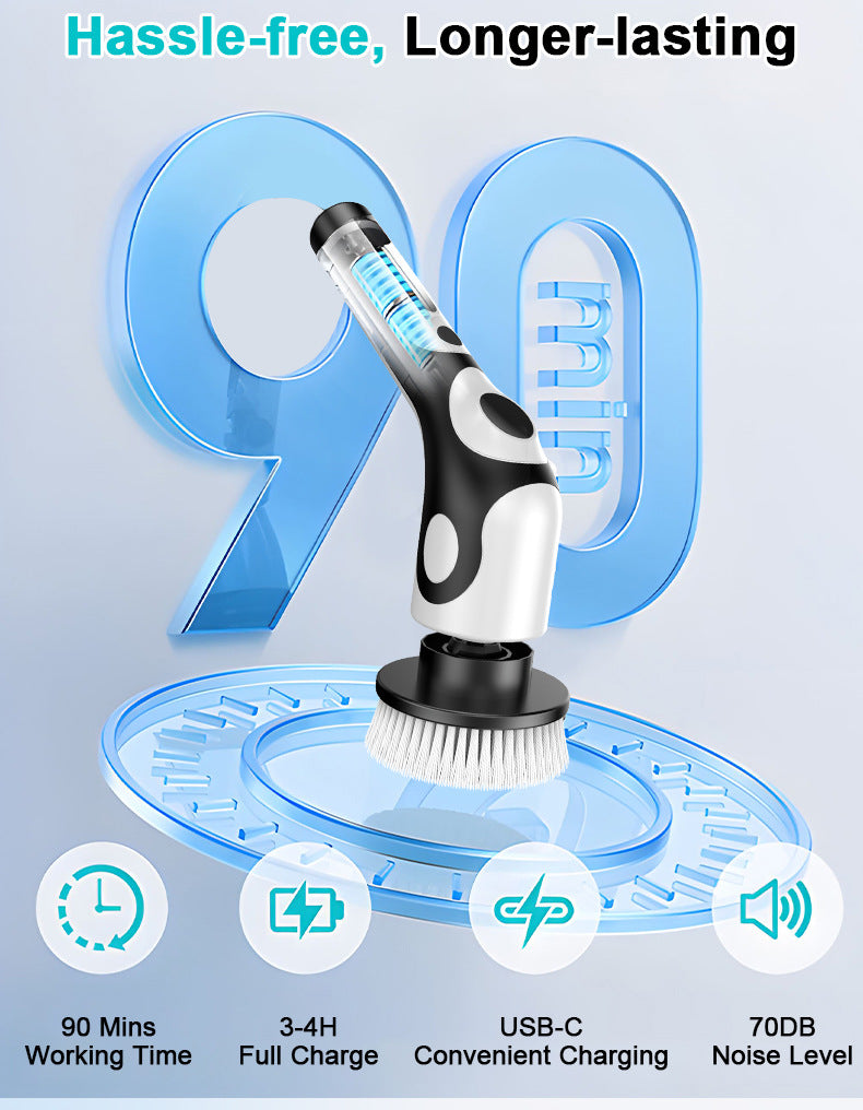 Multi-Functional Electric Spin Scrubber with Voice Broadcast, 9 Heads, Adjustable Extension Handle & LED Display(Black and White) - Image 7