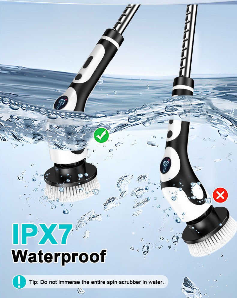 Multi-Functional Electric Spin Scrubber with Voice Broadcast, 9 Heads, Adjustable Extension Handle & LED Display(Black and White) - Image 8