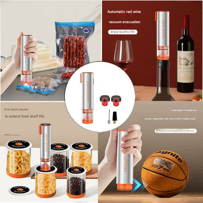 Multi-Function Handheld Electric Vacuum Sealer & Inflator Kit - For Food Bags, Jars, Wine & Balls(Gray Orange) - Image 5