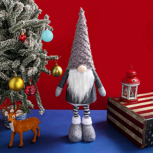 Retractable Leg Christmas Gnome Plush - Adjustable Standing Holiday Decoration(Grey)