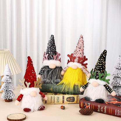Light-Up Christmas Gnome Plush Doll with Sequin Hat & Antlers - Festive LED Tabletop Decoration(red) - Image 3