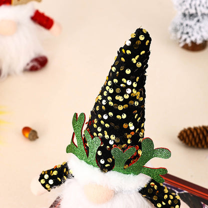 Light-Up Christmas Gnome Plush Doll with Sequin Hat & Antlers - Festive LED Tabletop Decoration(red) - Image 5