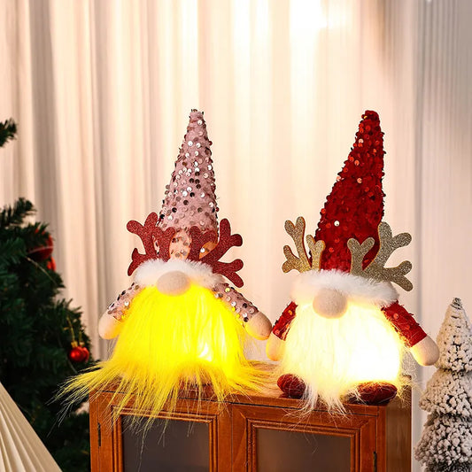 Light-Up Christmas Gnome Plush Doll with Sequin Hat & Antlers - Festive LED Tabletop Decoration(silver) - Image 4