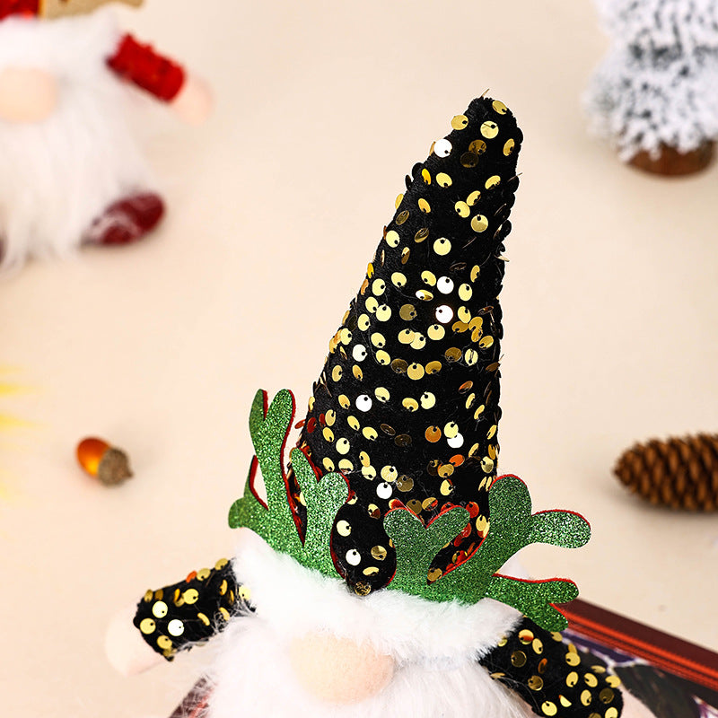 Light-Up Christmas Gnome Plush Doll with Sequin Hat & Antlers - Festive LED Tabletop Decoration(silver) - Image 5