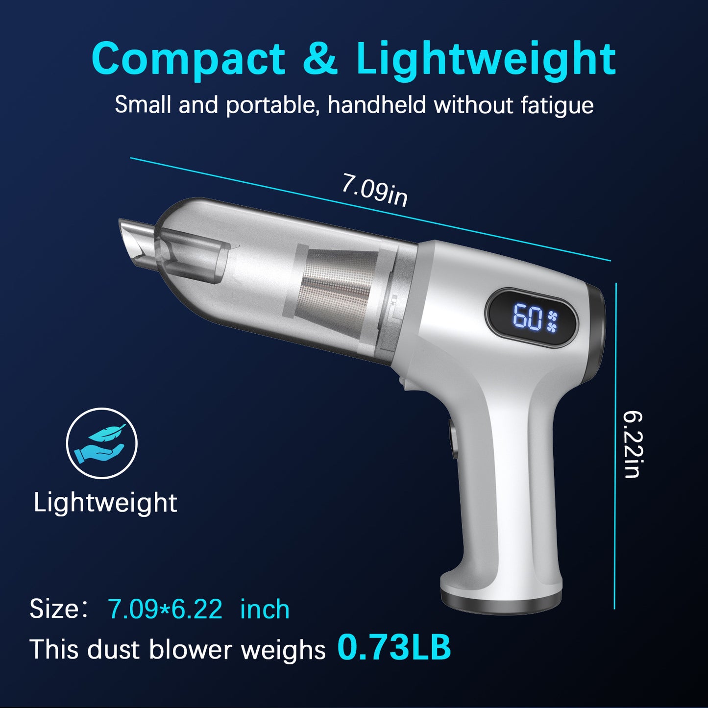 2-in-1 Cordless Handheld Vacuum & Air Duster - 12000Pa Suction, 70000 RPM, LED Light, USB-C Rechargeable(Silver) - Image 2