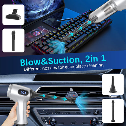 2-in-1 Cordless Handheld Vacuum & Air Duster - 12000Pa Suction, 70000 RPM, LED Light, USB-C Rechargeable(Silver) - Image 3