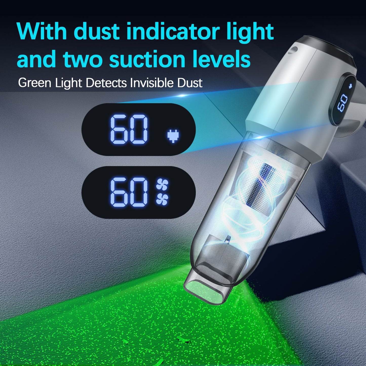 2-in-1 Cordless Handheld Vacuum & Air Duster - 12000Pa Suction, 70000 RPM, LED Light, USB-C Rechargeable(Silver) - Image 4