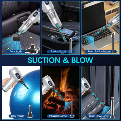 2-in-1 Cordless Handheld Vacuum & Air Duster - 12000Pa Suction, 70000 RPM, LED Light, USB-C Rechargeable(Silver) - Image 6