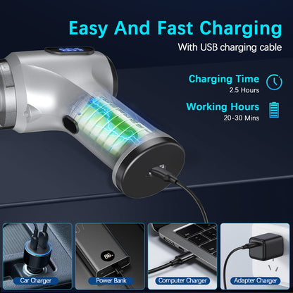 2-in-1 Cordless Handheld Vacuum & Air Duster - 12000Pa Suction, 70000 RPM, LED Light, USB-C Rechargeable(Silver) - Image 8