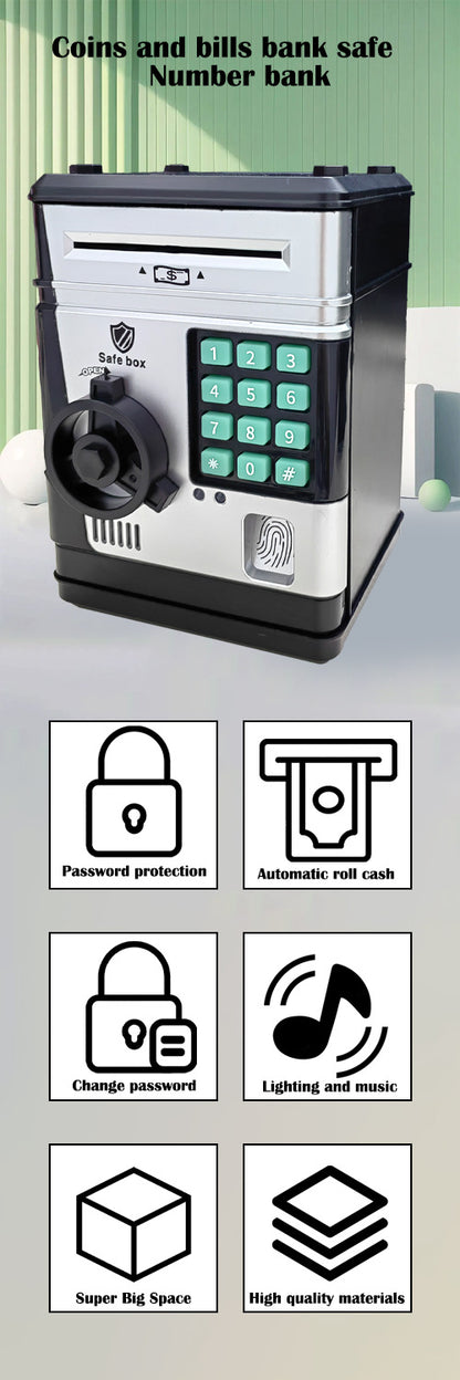 Electronic Piggy Bank Safe Box for Kids - Automatic Bill & Coin Bank with Password Protection, Music & Lights(black) - Image 6
