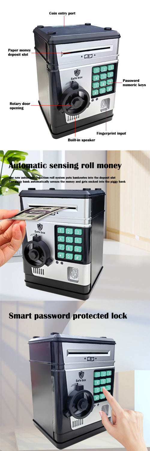 Electronic Piggy Bank Safe Box for Kids - Automatic Bill & Coin Bank with Password Protection, Music & Lights(black) - Image 7