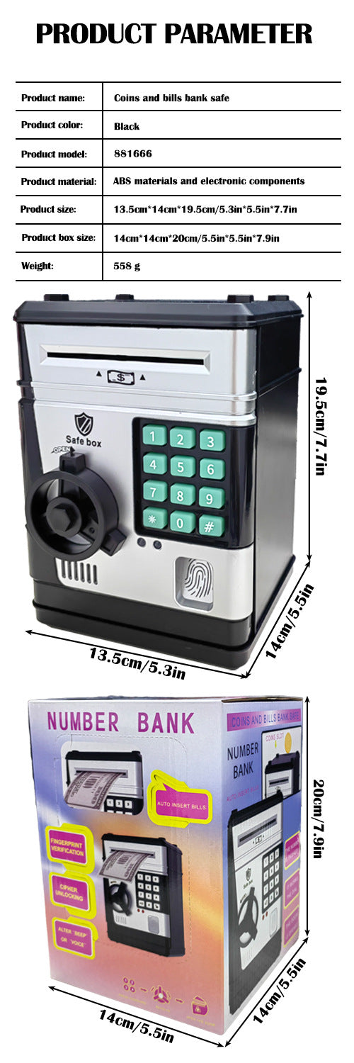 Electronic Piggy Bank Safe Box for Kids - Automatic Bill & Coin Bank with Password Protection, Music & Lights(black) - Image 9