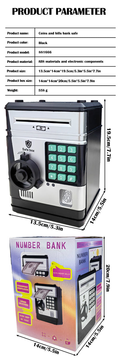 Electronic Piggy Bank Safe Box for Kids - Automatic Bill & Coin Bank with Password Protection, Music & Lights(black) - Image 9