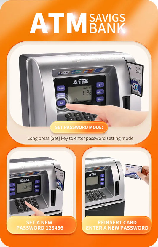 Kids Electronic ATM Savings Bank - Digital Piggy Bank with Password, Auto Roll-in Banknotes & Coin Slot for Financial Learning Fun(black) - Image 6