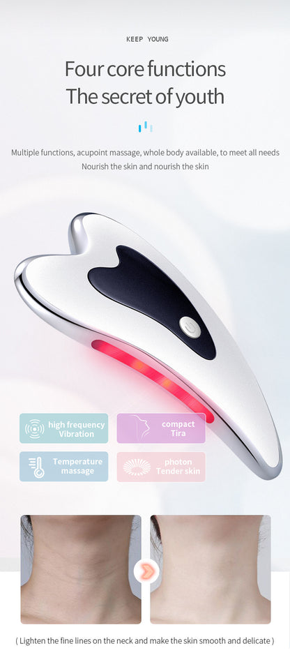 Electric Gua Sha Facial Massager with Heat, Vibration & LED Light Therapy - 4-in-1 Scraping Tool for Face Lifting, Skin Tightening & Anti-Wrinkle(White) - Image 4