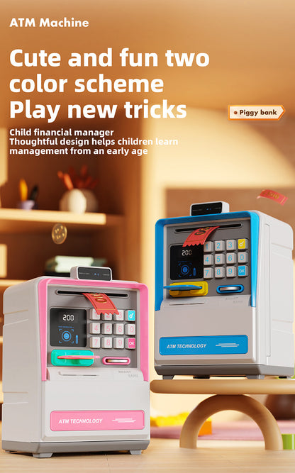 Kids Electronic ATM Piggy Bank with Simulated Facial Recognition & Password - Auto Roll-in Banknote & Coin Money Box for Financial Learning(blue) - Image 5