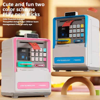 Kids Electronic ATM Piggy Bank with Simulated Facial Recognition & Password - Auto Roll-in Banknote & Coin Money Box for Financial Learning(pink) - Image 2