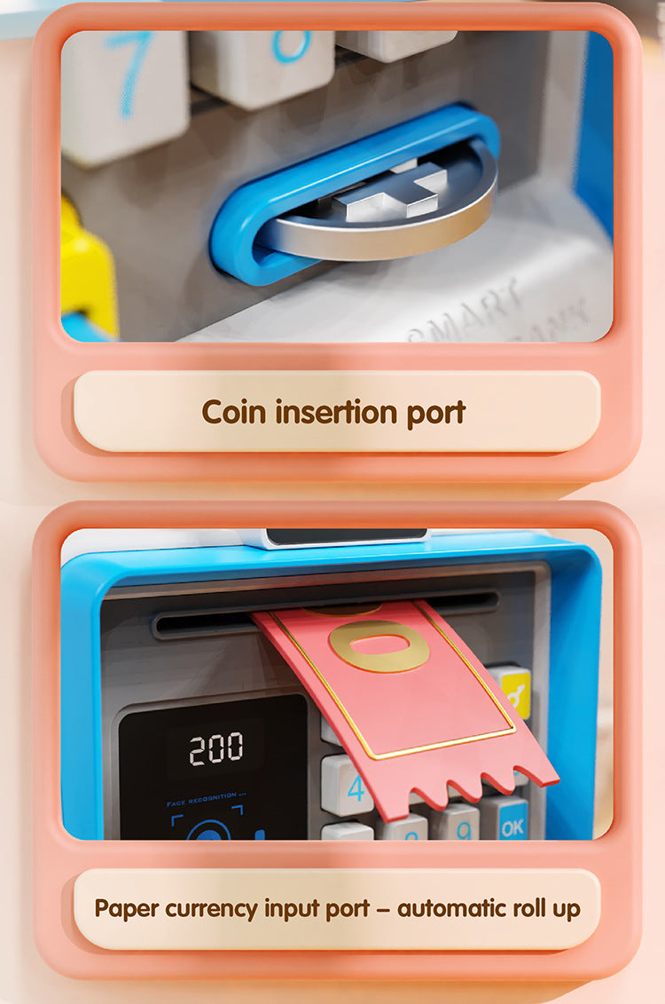 Kids Electronic ATM Piggy Bank with Simulated Facial Recognition & Password - Auto Roll-in Banknote & Coin Money Box for Financial Learning(pink) - Image 7