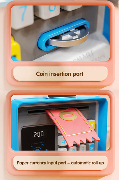 Kids Electronic ATM Piggy Bank with Simulated Facial Recognition & Password - Auto Roll-in Banknote & Coin Money Box for Financial Learning(pink) - Image 7