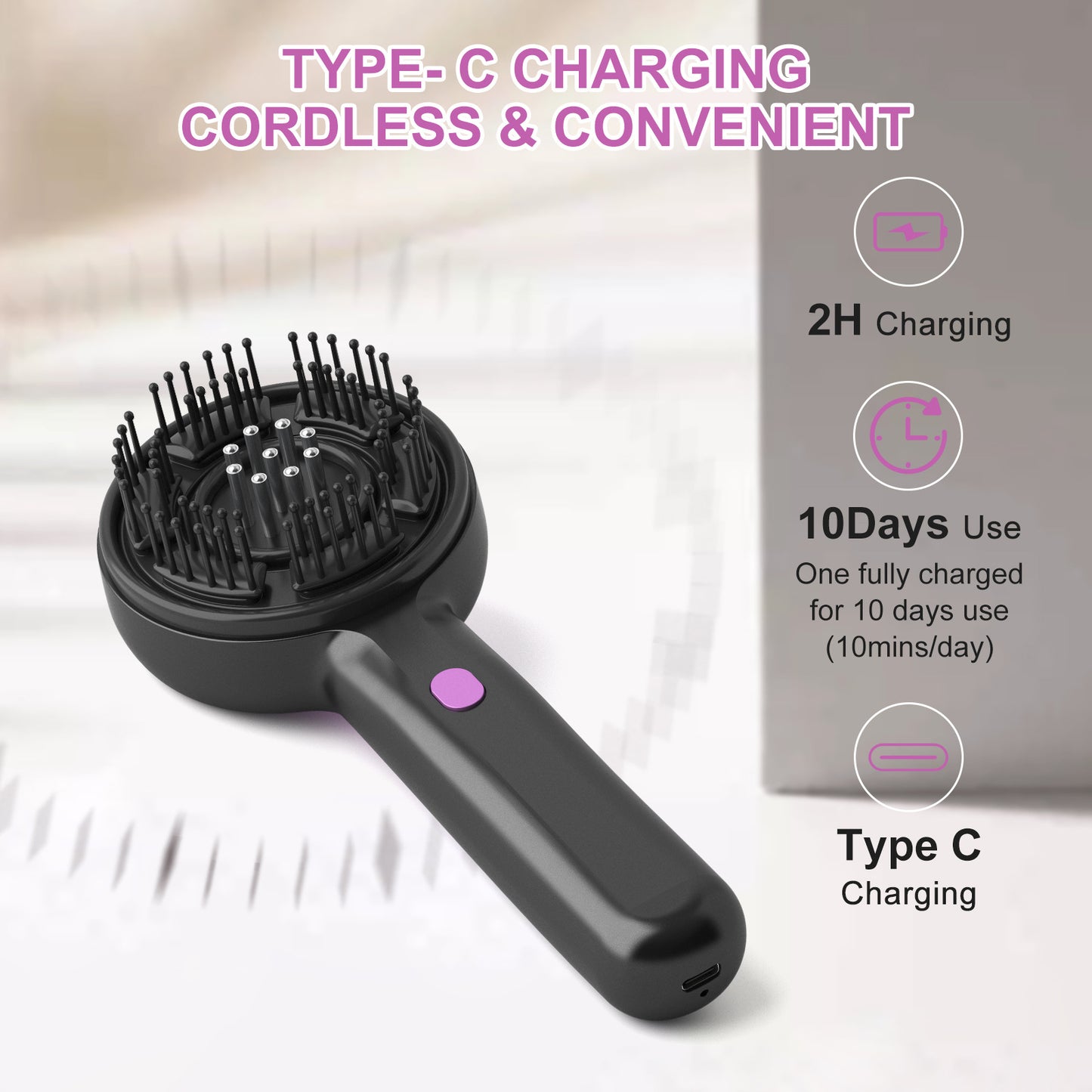 Electric Scalp Massager & Essential Oil Applicator Brush - 360 Kneading, 3 Modes, USB-C Rechargeable(grey) - Image 2