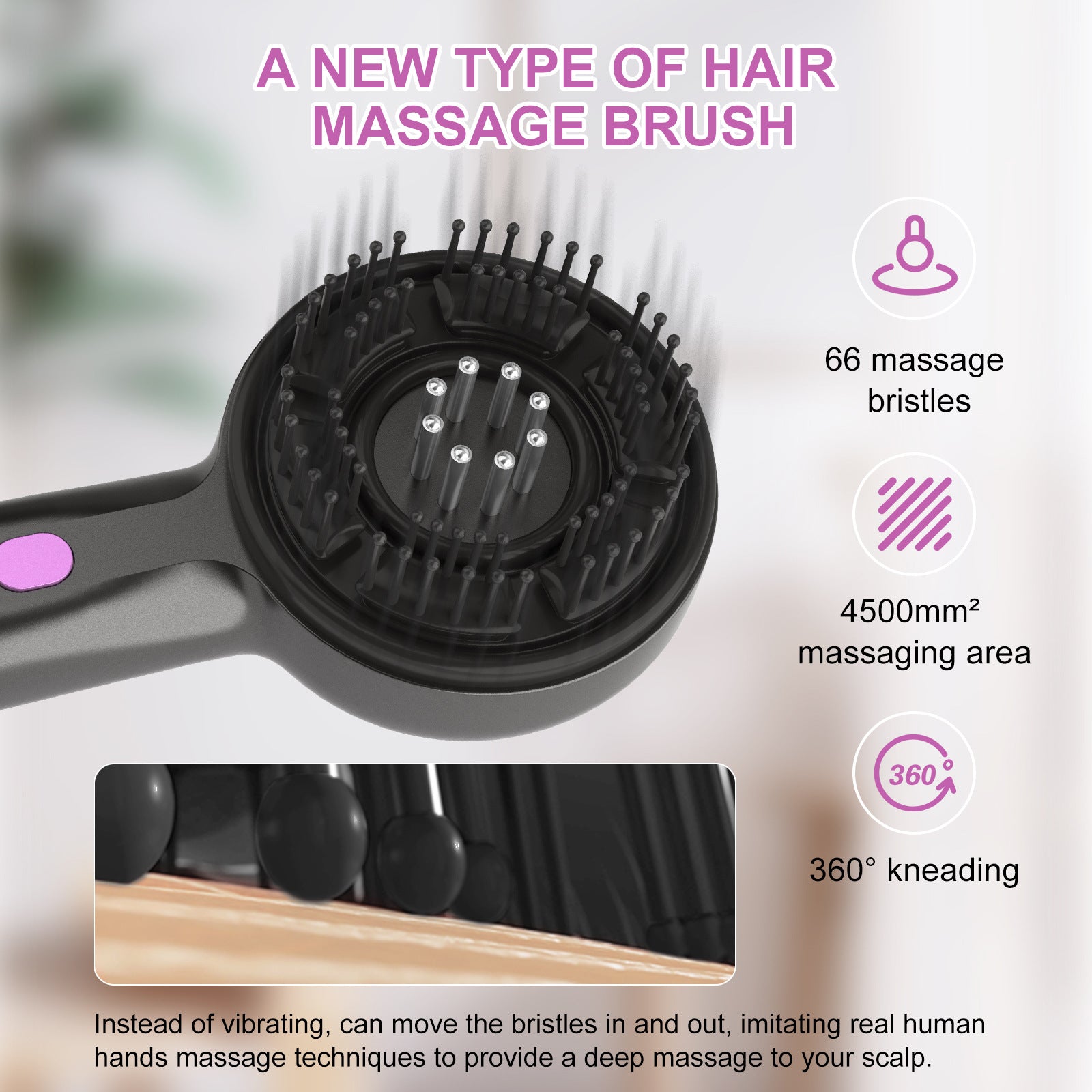 Electric Scalp Massager & Essential Oil Applicator Brush - 360 Kneading, 3 Modes, USB-C Rechargeable(grey) - Image 3