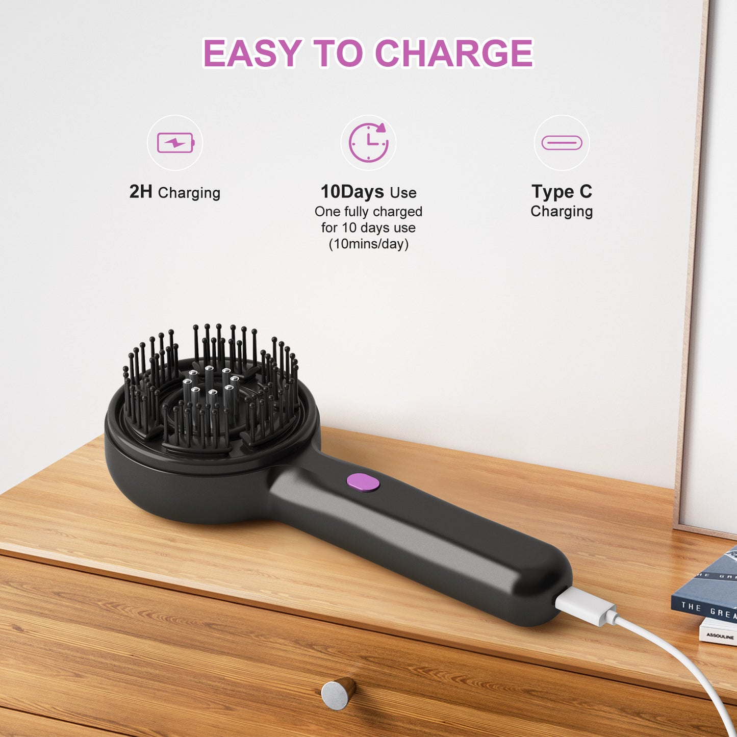 Electric Scalp Massager & Essential Oil Applicator Brush - 360 Kneading, 3 Modes, USB-C Rechargeable(grey) - Image 6