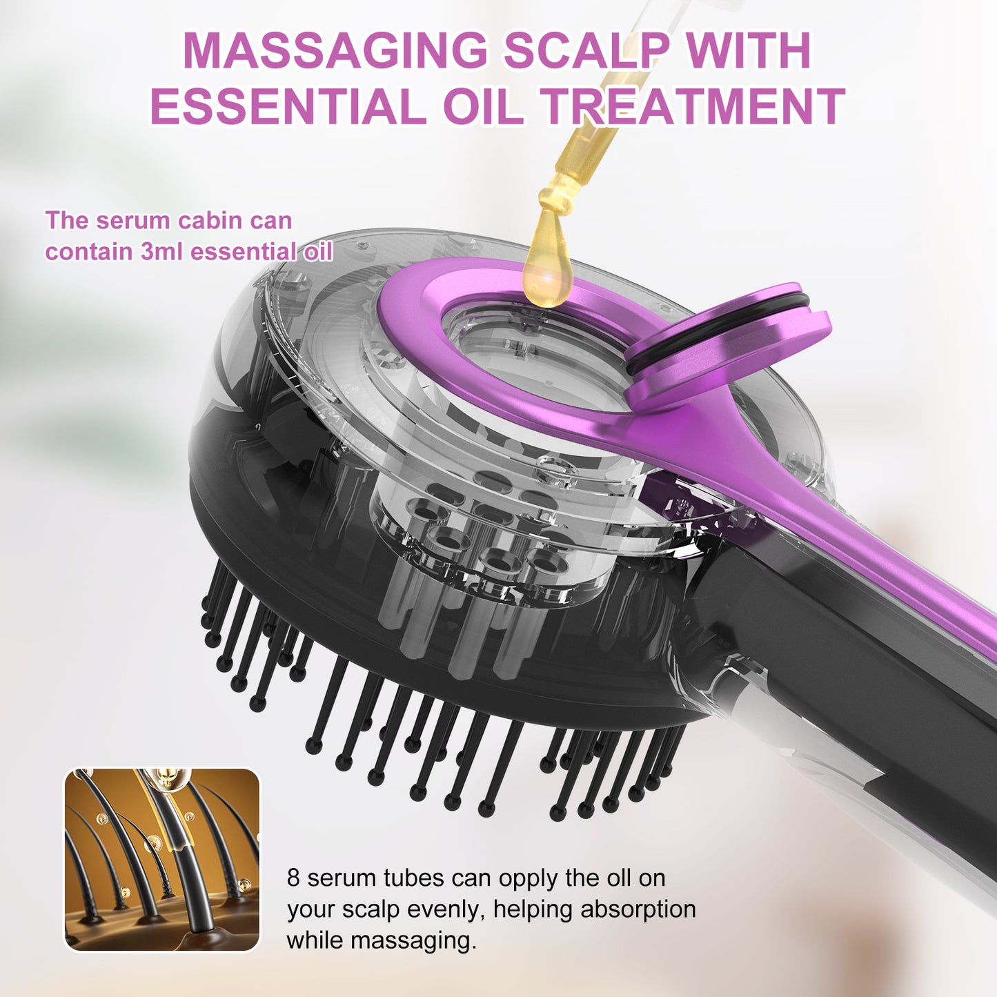 Electric Scalp Massager & Essential Oil Applicator Brush - 360 Kneading, 3 Modes, USB-C Rechargeable(red) - Image 5