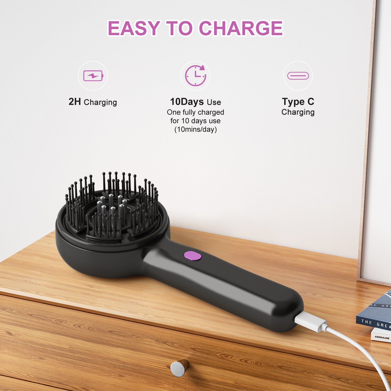Electric Scalp Massager & Essential Oil Applicator Brush - 360 Kneading, 3 Modes, USB-C Rechargeable(red) - Image 6
