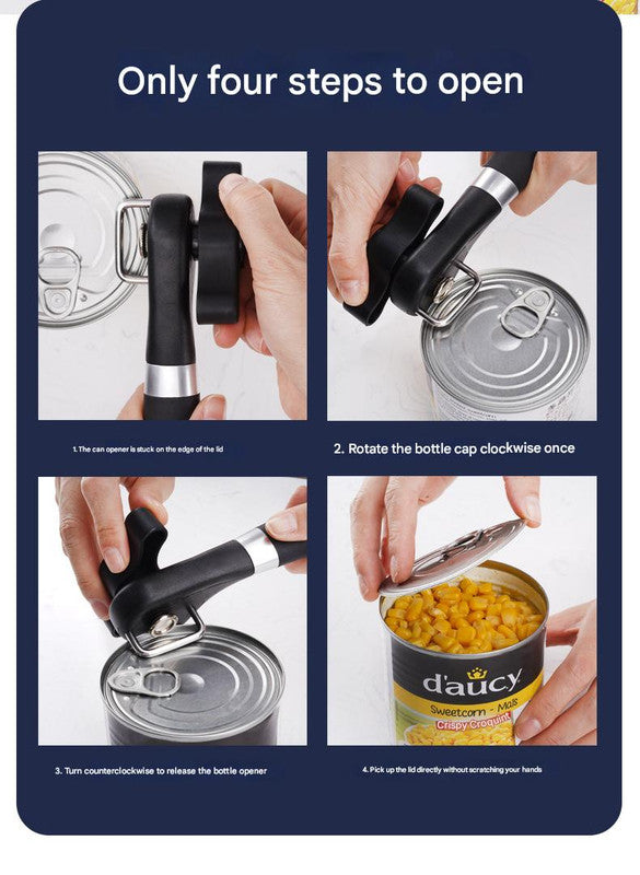2pc Multifunctional Safe-Cut Can Opener - Smooth Edge, Ergonomic Handle(black) - Image 7